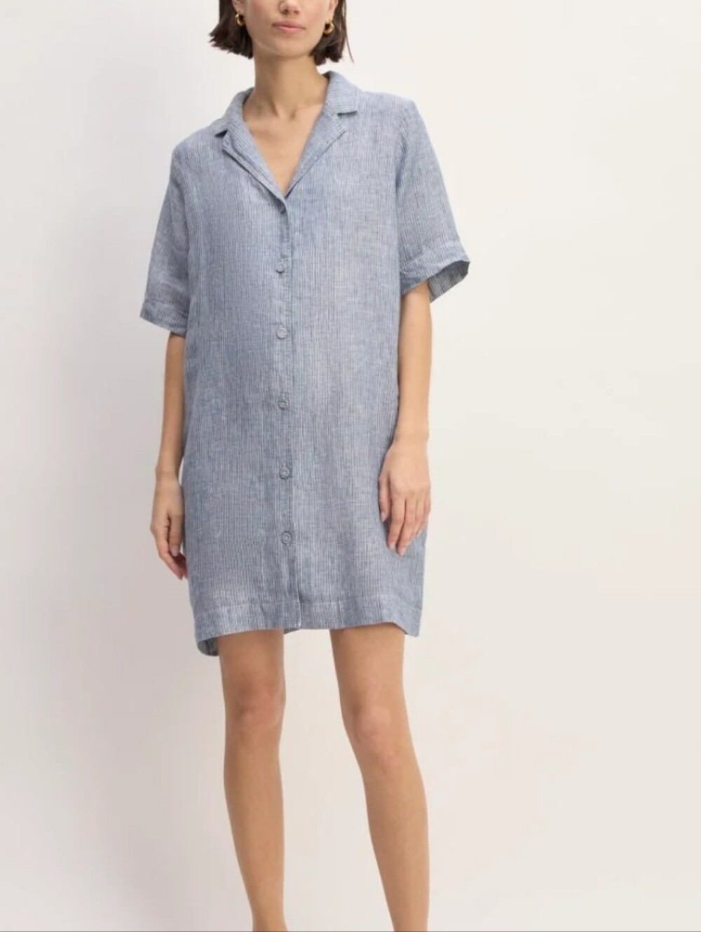 Everlane Linen Short-Sleeve Button Shirt Dress With Pockets
